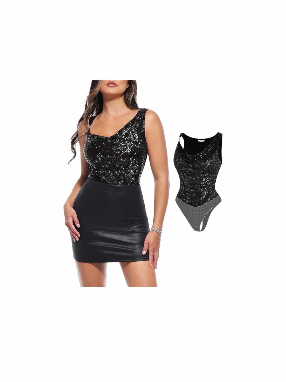 Black Sequin Bodysuit Dress